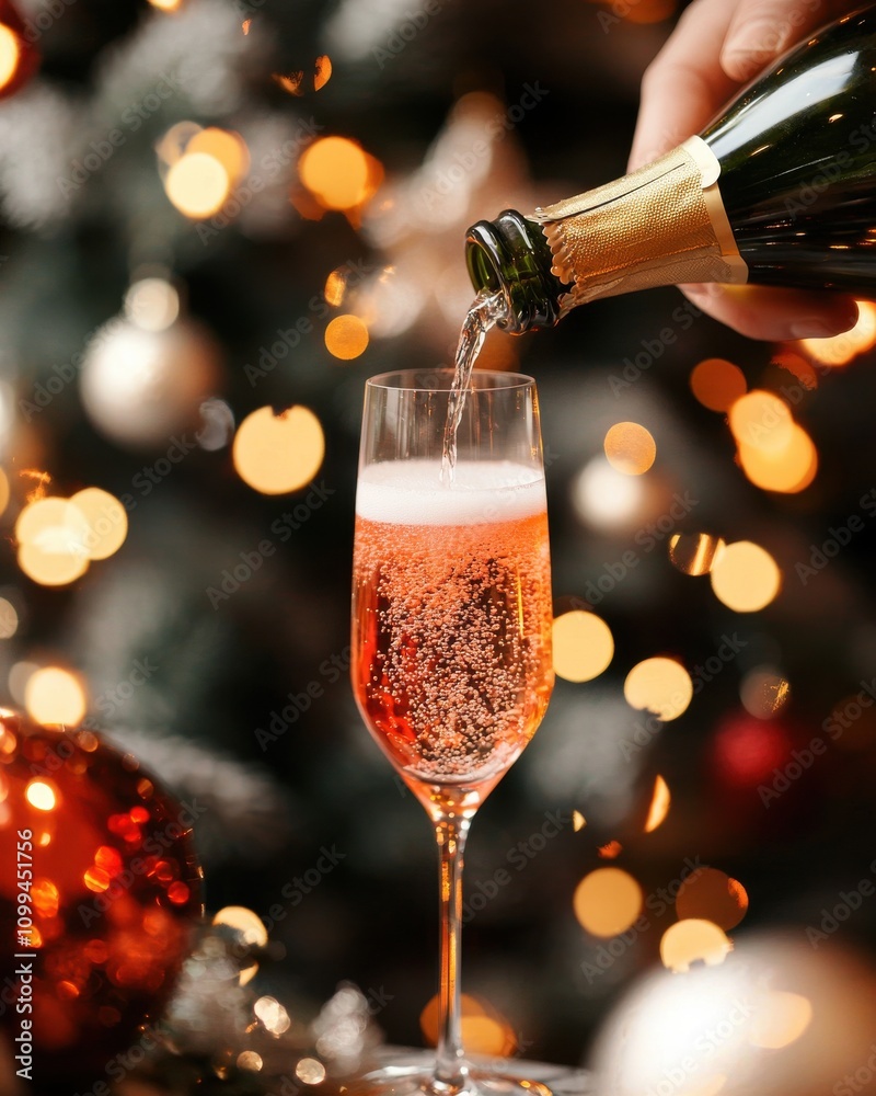 Fototapeta premium Celebratory champagne pouring festive setting beverage holiday atmosphere close-up joyful moments