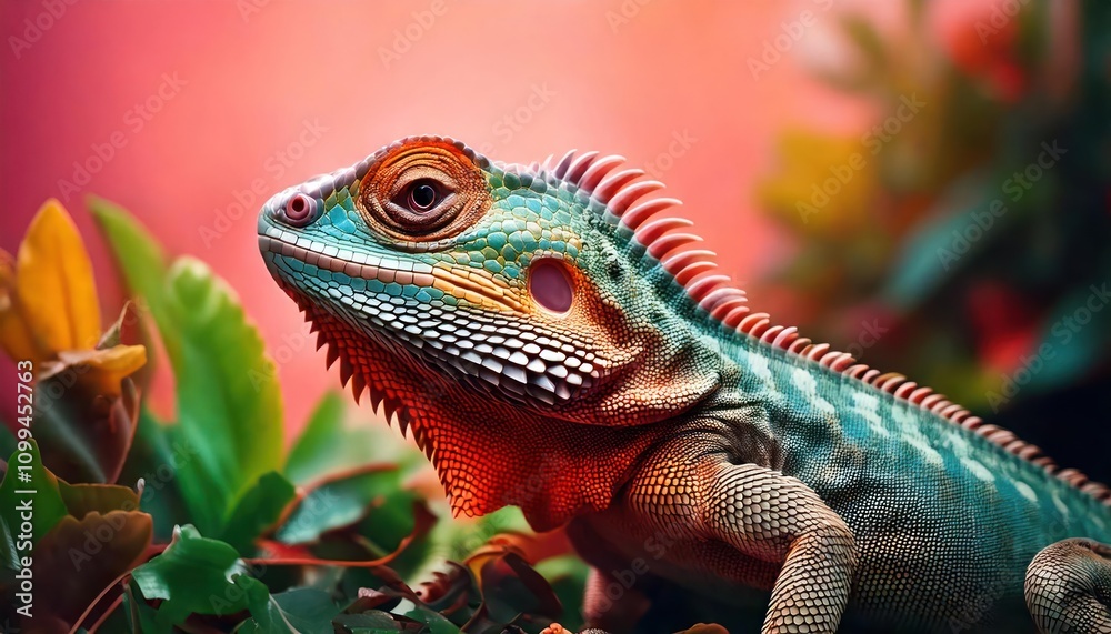 Obraz premium Close-up of a lizard with vibrant head 