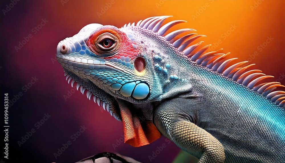 Fototapeta premium Close-up of a lizard with vibrant head 