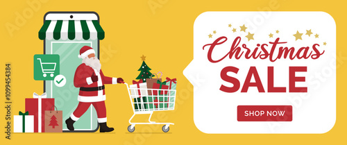 Santa Claus doing online shopping at Christmas