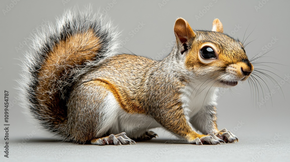Obraz premium Closeup Portrait of Curious and Playful Gray Squirrel Perched on Tree Branch