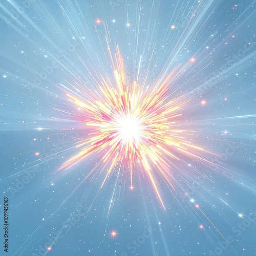 Radiant starburst explosion in the light blue space, explosion, starburst photo