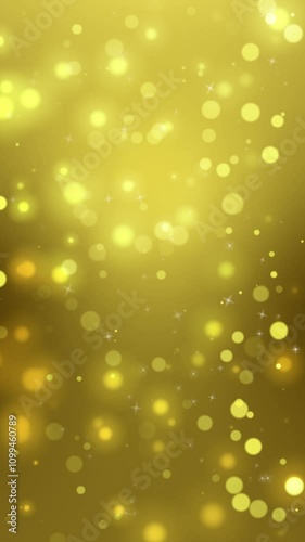 Golden Winter Background Loop. Yellow particles background with glitter stars, 10 seconds duration, seamless loop.
