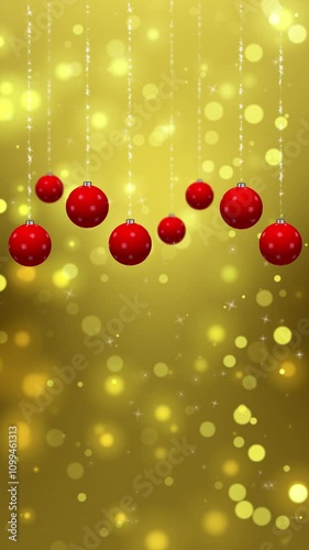Winter Background with Christmas Ornaments. Winter holidays background with red elegant ornaments, seamless loop, vertical resolution.

