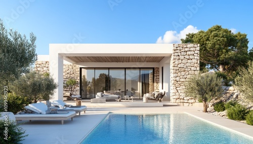 Wallpaper Mural Modern Villa with Pool and Mountain View Torontodigital.ca