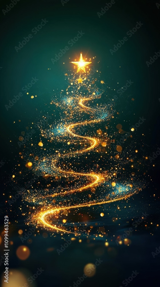 Obraz premium Illuminated Christmas Tree with Sparkling Gold Decorations