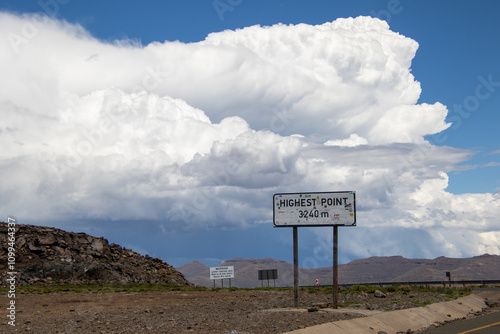 The highest road point in southern Africa at Mokhotlong in the mountain kingdom of Lesotho photo