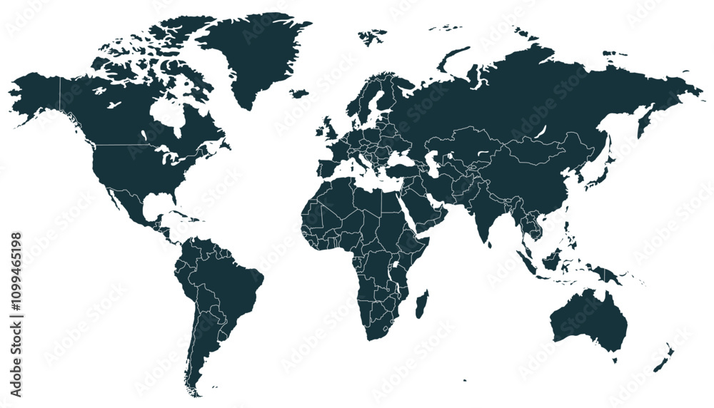 Naklejka premium World map. Black modern vector map. Silhouette map.