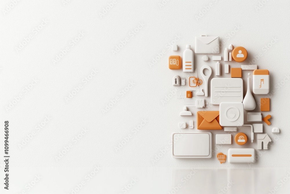 Innovative technology icons on white background digital art minimalist design studio environment creative concept for business Innovative technology icons on white background digital art minimalist design studio environment creative concept for business