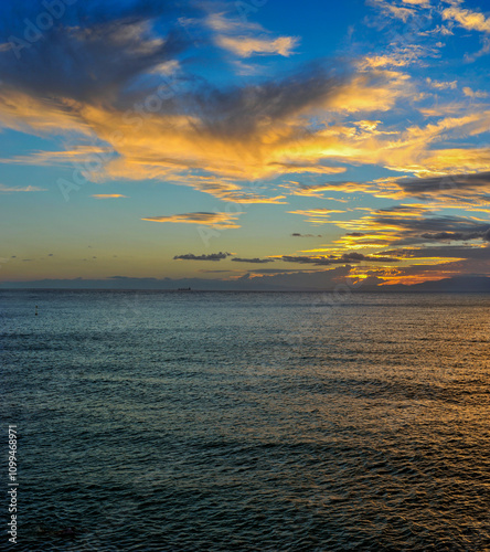 beautiful sky and clouds at sunset, Sea evening landscape with