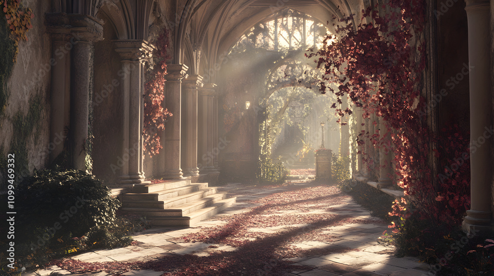 Fototapeta premium Sunlit Autumn Cloister.