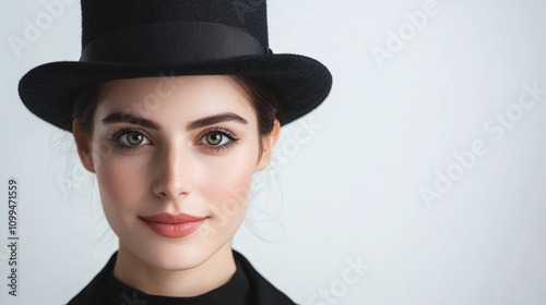 Elegant Woman in a Black Top Hat Portrait