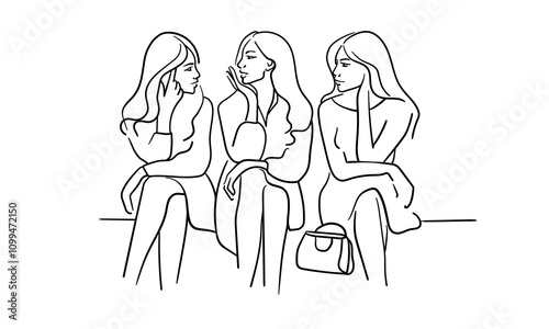 Girls gossiping continuous line art drawing isolated on white background. Girlfriends talking. Vector illustration