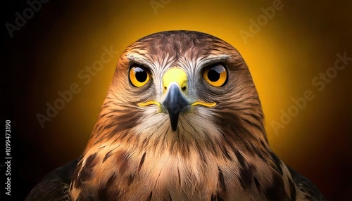  full body photo of hawk blurry green leaf's background 