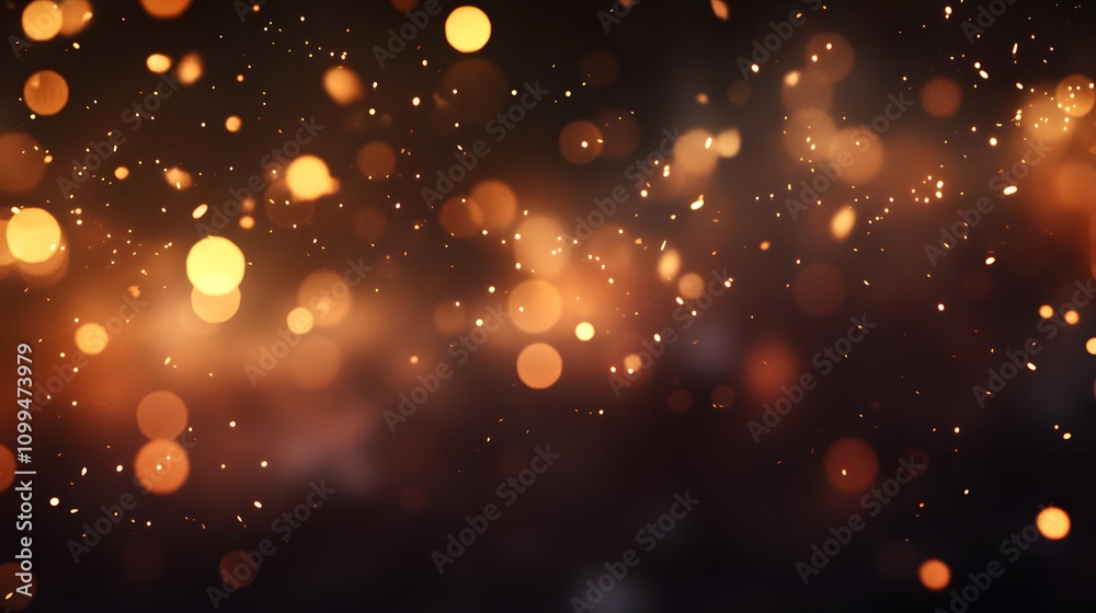 Fototapeta premium Abstract Orange Glowing Particles Floating In Darkness