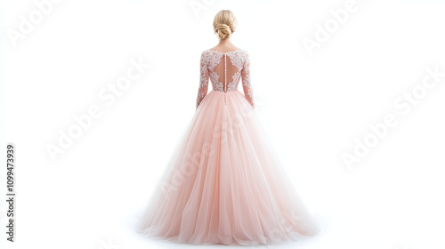 Stunning Pale Pink Wedding Gown with Lace Details