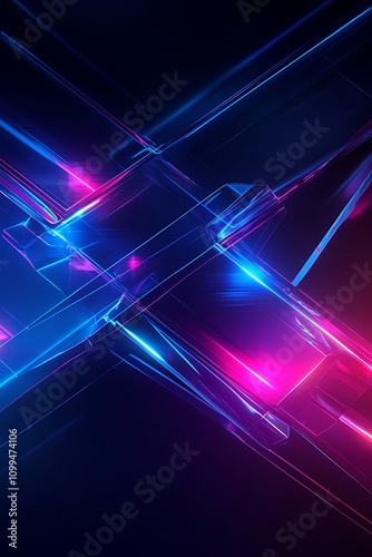 Abstract Background with Glowing Neon Lights, Colorful Reflections and Geometric Shapes in Blue and Pink for Creative and Modern Design Projects
