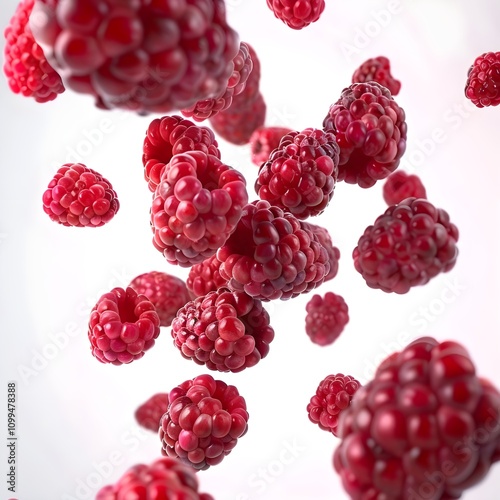 raspberry falling against white background