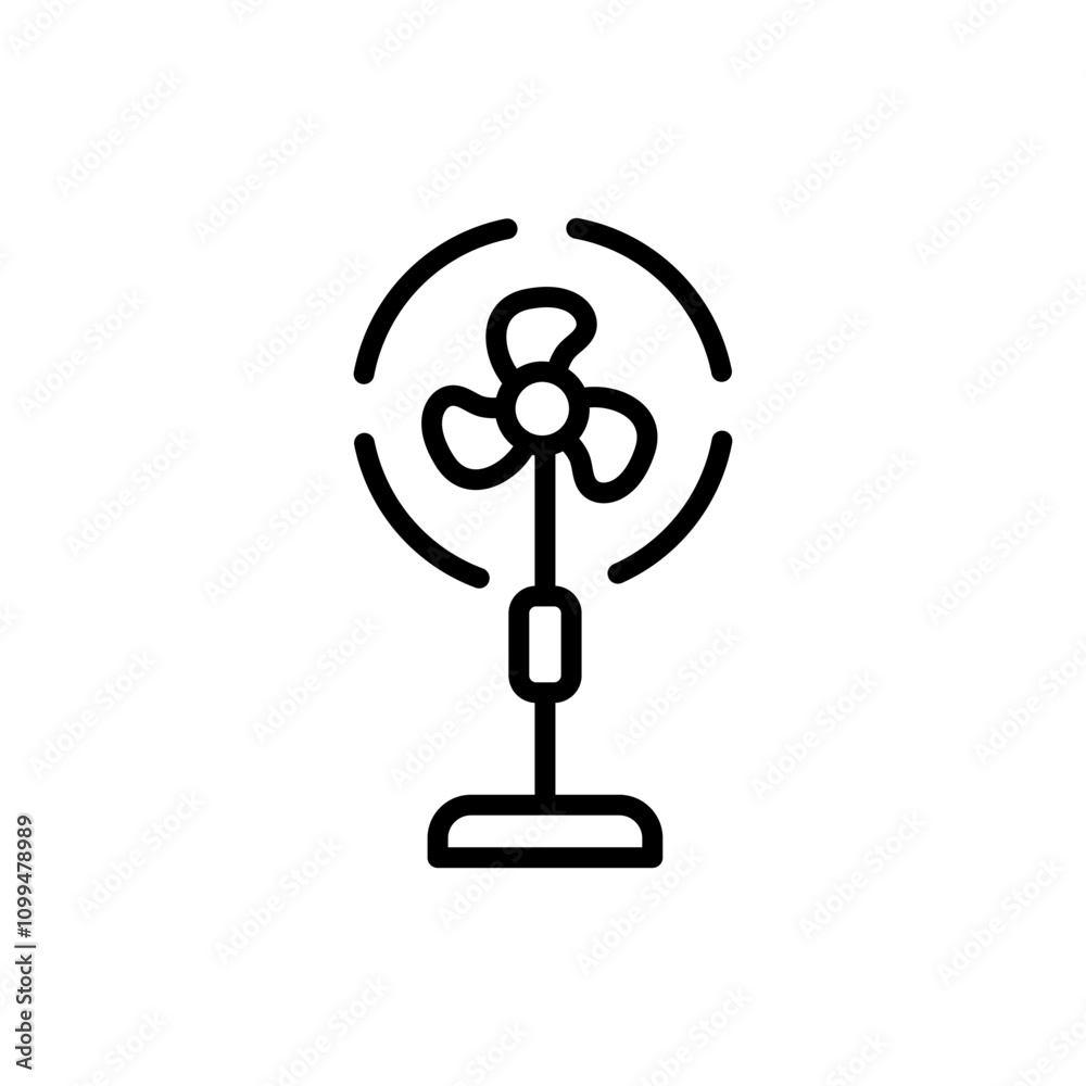 Obraz premium Simple fan or ventilator on floor outline icon. Concept for your logo web mobile app UI design. Vector line illustration