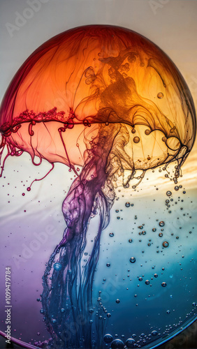 Obraz na płótnie Vibrant Liquid Art Abstract: Mesmerizing Rainbow Colored Ink Drop creating an ethereal abstract composition, Perfect Artistic Mobile Phone Wallpaper and Digital Device Screen Design w salonie