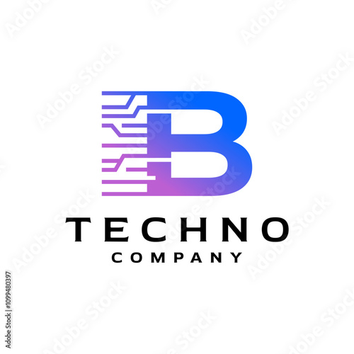 letter B logo with technology theme. futuristic logo template for technology company.