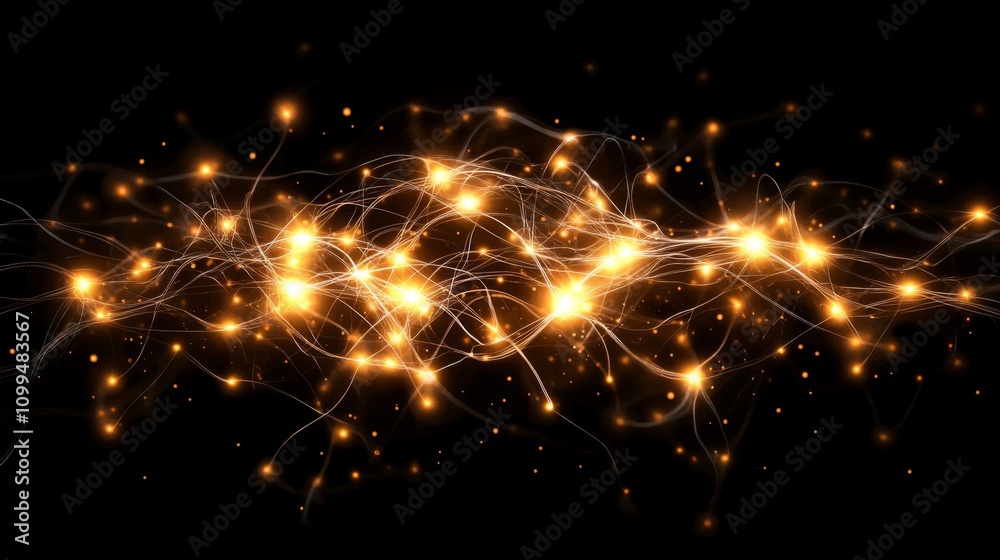 Fototapeta premium Golden Light Trails And Sparks Abstract Design
