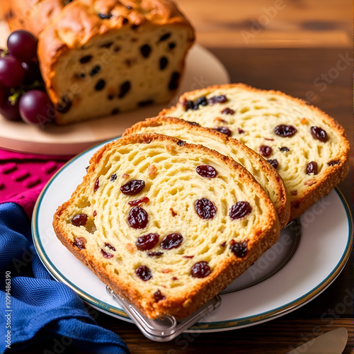 Irish cuisine, barmbrack is an Irish sweet bread, necessarily adding raisins or grapes. photo