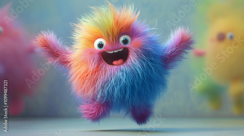 Rainbow Furry Monster 3D Illustration