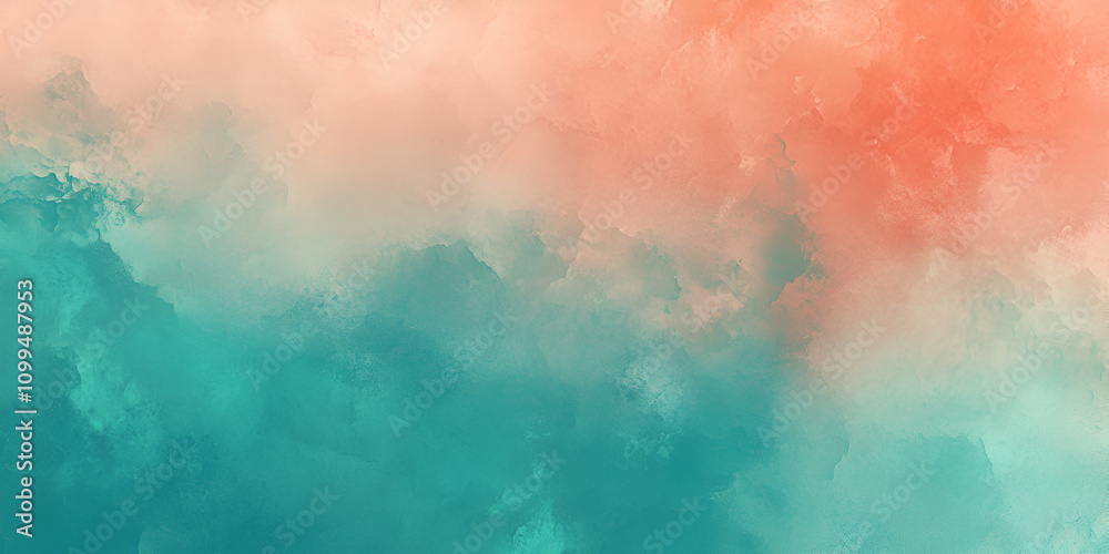 Fototapeta premium Abstract Dreamscape: A serene and ethereal abstract background featuring soft, flowing clouds in shades of teal and coral, evoking a sense of tranquility and wonder.