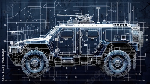 Wallpaper Mural Armored military vehicle blueprint design. Torontodigital.ca