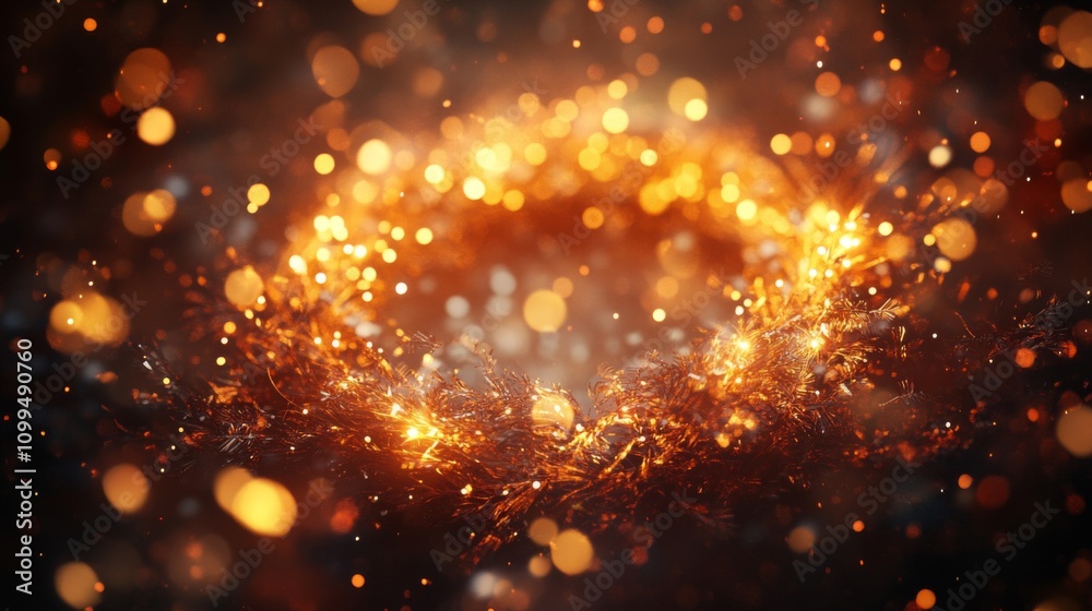 Obraz premium Glowing Golden Wreath Encircles Dark Background