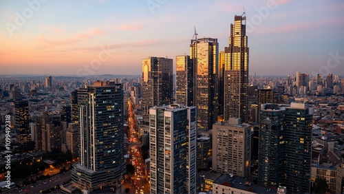 Wallpaper Mural Generative AI, Modern Metropolis at Sunset with Reflective Skyscrapers Torontodigital.ca