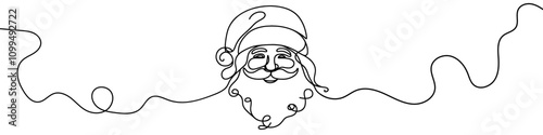 Continuous line drawing santa claus face. Christmas vector illustration