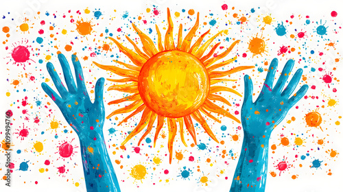 Engaging Vector Illustration of Positivity Through Hands Painting a Bright Suntelling Story of Self-Created Sunshine photo