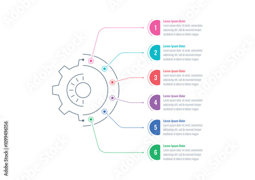infographic template for magazine, annual report. infographic template for business, education, science world. half industry wheel infographic template. six steps information template