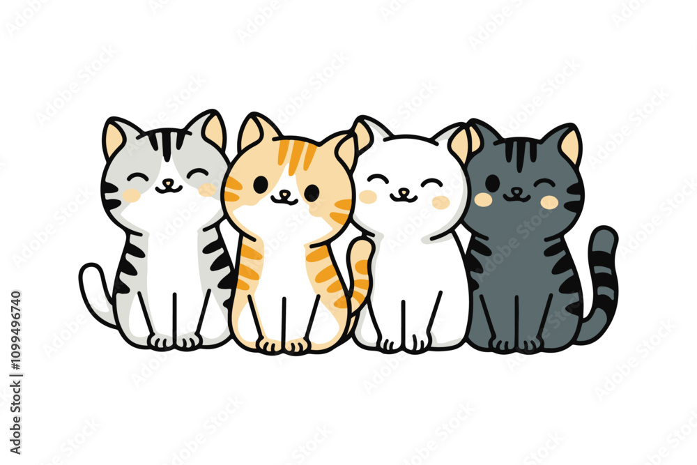 Obraz premium Cute Cats, Happy Hearts VECTOR