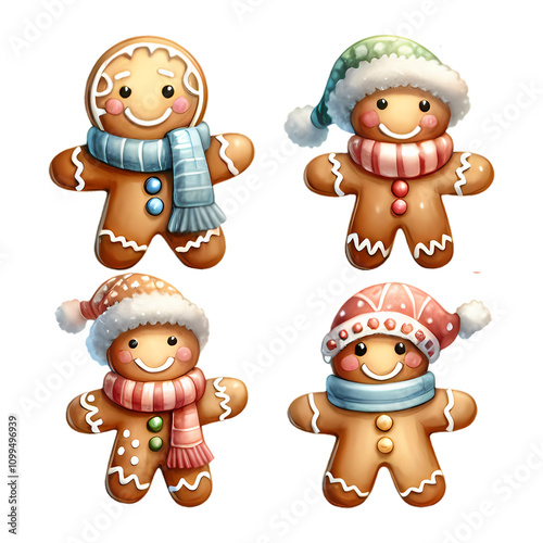 Funny gingerbread man set Christmas composition  isolated on white background