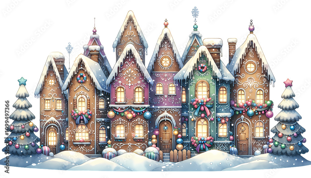 Naklejka premium Funny gingerbread man house Christmas composition isolated on white background