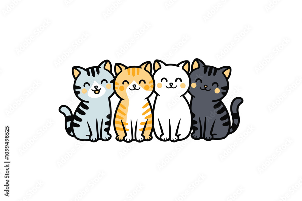 Naklejka premium Cute Cats, Happy Hearts VECTOR