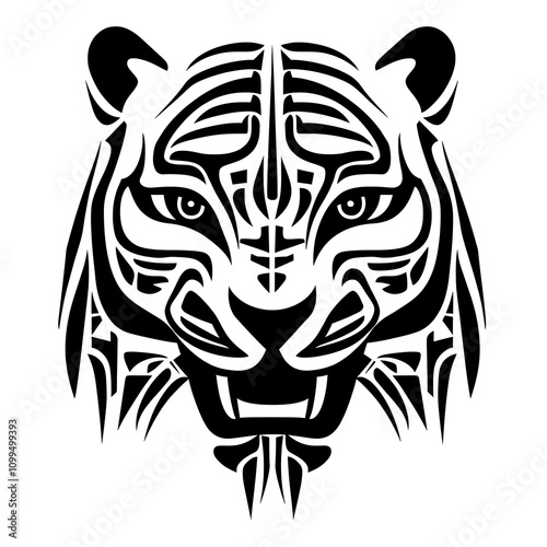 Wallpaper Mural Stylized Tribal Tiger Head Design in Black and White. Torontodigital.ca