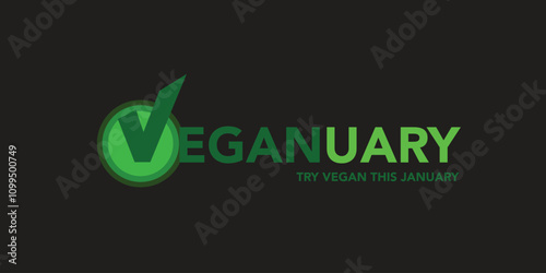 veganuary month promotional poster. Editable vector illustration. Reduce animal products consumption. Eat less meat for the well-being of animal, environment. Changing eating habits to vegan diet.