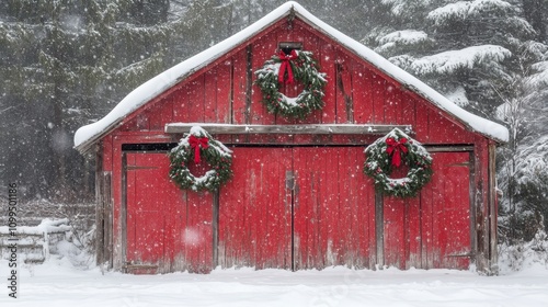 Red Barn Winter Wonderland Christmas Wreaths photo