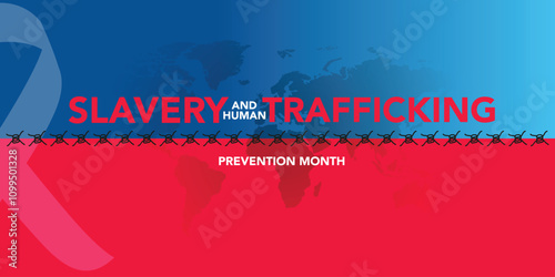 National Slavery and Human Trafficking Prevention Month is observed every year on january. Vector illustration on the theme of National Human Trafficking Awareness Month. Template for banner design.