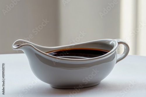 Gravy Boat with Rich Brown Sauce for Vegetarian Stock Ingredient in Dinnerware