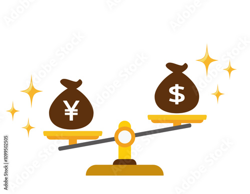 天秤の上に乗るドルと円のイラスト