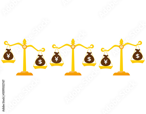 天秤の上に乗るドルと円のイラスト