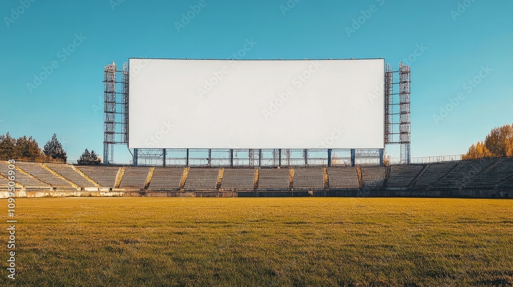 Obraz premium A giant empty banner on the shore of the soccer stadium
