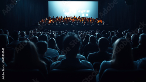 Wallpaper Mural Audience in a movie theater watching a film on a large screen with dim lighting and focused attention on the screen Torontodigital.ca