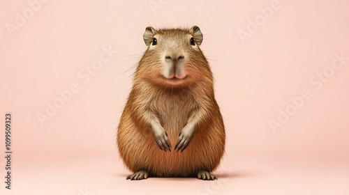 A Surreal Full Body Portrait of a Happy Capybara Posing on a Plain Colored Background photo