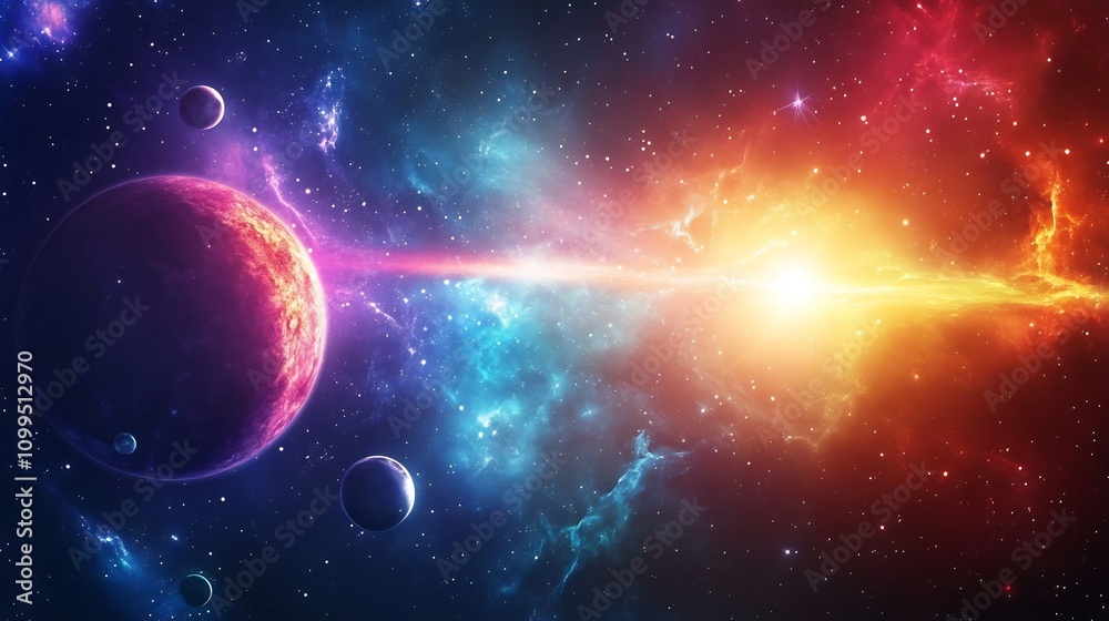 Obraz premium Vibrant Abstract Space Background with Cosmic Planets and Celestial Elements